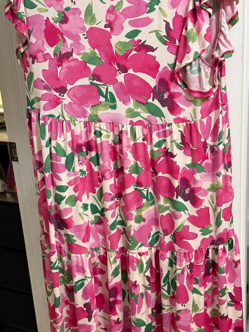 XOXO Pink Floral Mini Dress with Green Leaves